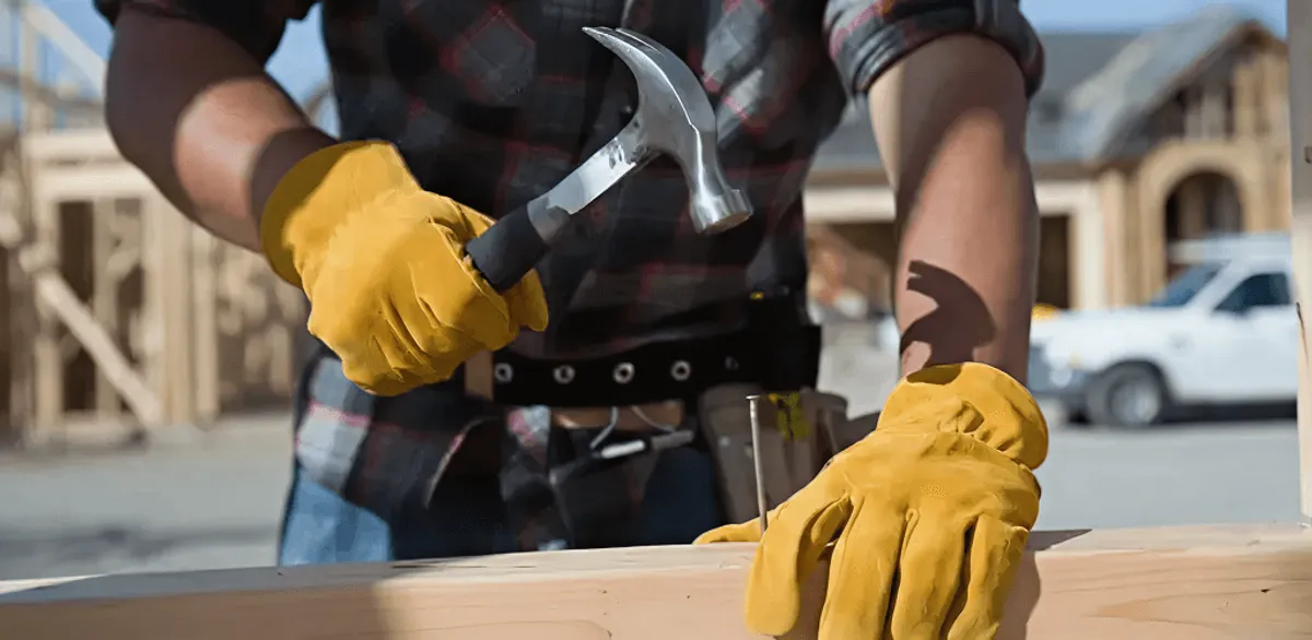 Handyman fixing wood trim with a hammer for home repairs in Seattle, WA