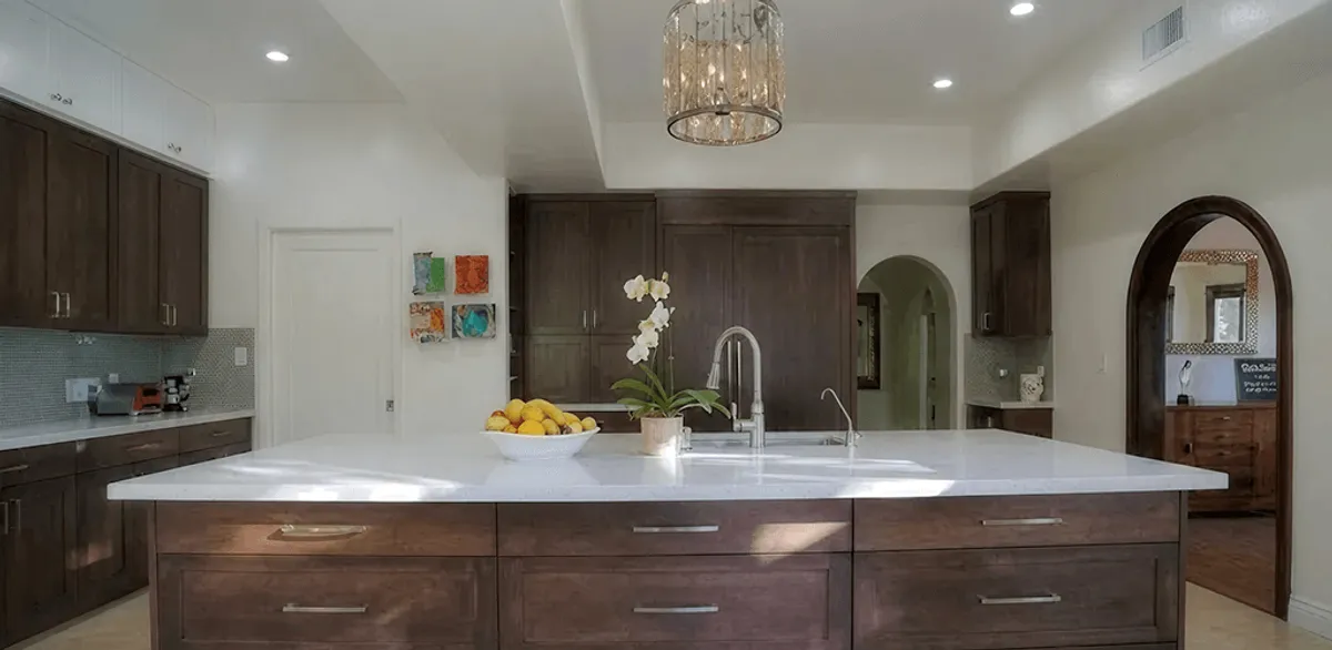 Cabinet refacing project with updated kitchen cabinets and island in Seattle, WA