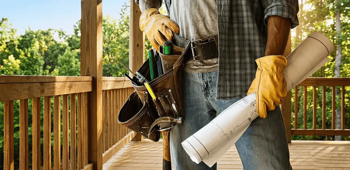 Professional handyman with tool belt ready for home repairs in Seattle, WA